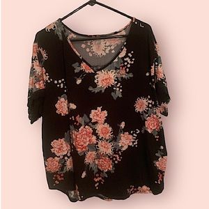 Flora Nikrooz women’s short sleeve blouse, size 2XL, black with pink flowers